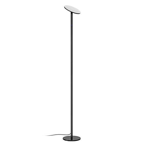 TROND LED Torchiere Uplighter Floor Lamp Dimmable 30W, 5500K Natural Daylight (Not Warm Yellow), 71-Inch Tall, 30-Minute Timer, Compatible with Wall Switch, for Living Room Lounge Office (Black)