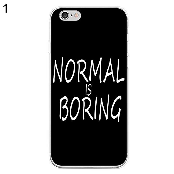 EUNOMIA Creative Words Normal is Boring Print Clear Frame Slim Hard Hybrid Armor Back Bumper Case Cover - 1# Black & White for iPhone 4/4S