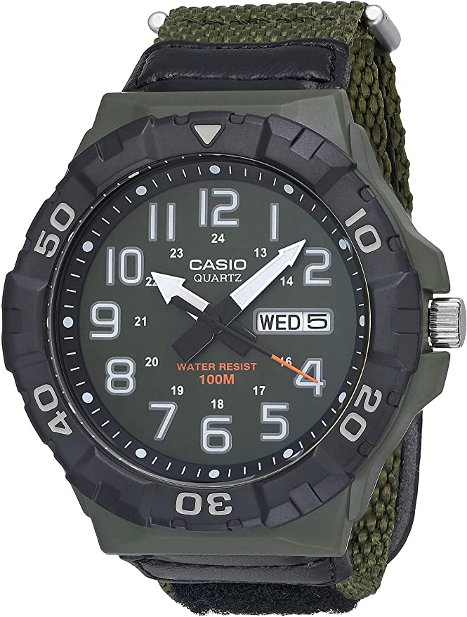 Casio Men's Quartz Nylon Strap, Green, 28.4 Casual Watch (Model: MRW-210HB-3BVCF)