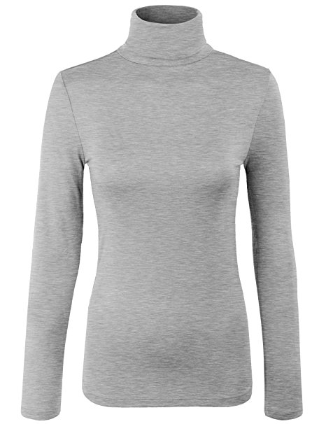 KOGMO Womens Turtleneck Long Sleeve Basic Solid Fitted Shirt with Stretch