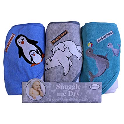 Boys, Wild Animal Design, Hooded Baby Bath Infant Towel Set, 3 Pack Knit Terry, Frenchie Mini Couture (multi)