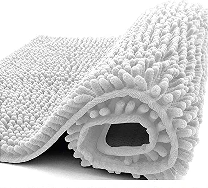 Kangaroo Plush Luxury Chenille Bath Rug, 60x24, Extra Soft and Absorbent Shaggy Bathroom Mat Rugs, Strong Underside, Plush Washable Carpet Mats for Kids Tub, Shower, Bathtub and Bath Room, White