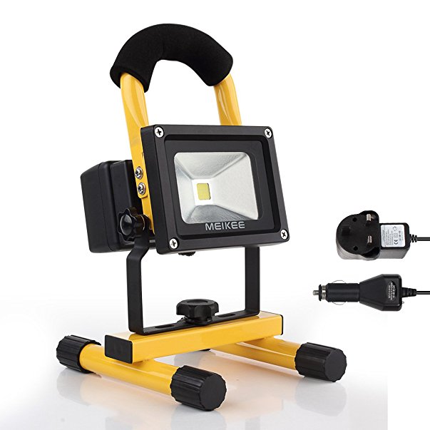 MEIKEE 10w Rechargeable LED Work Light, Portable Security Lights, Camping Outdoor Flood Light, Removable battery,Power Bank, Outdoor Lighting, Plug and Car Charger Included