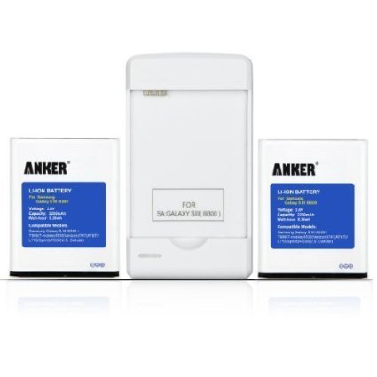 [NFC/Google Wallet Capable] Anker 2 x 2200mAh Li-ion Batteries for Samsung Galaxy S3, I9300, I9305 LTE, I535(Verizon), T999(T-Mobile), I747(AT&T), L710(Sprint), fits EB-L1G6LLU with Anker Travel Charger