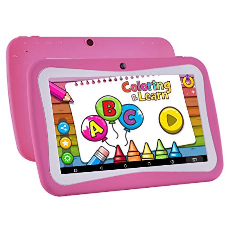 Kids Tablet Android 7.1, 7 Inch, HD Display, Quad Core, Children Tablet, 1GB RAM   8GB ROM, with WiFi, Dual Camera, Bluetooth, Educational,Touch Screen Kid Mode,Parental Control (M red)