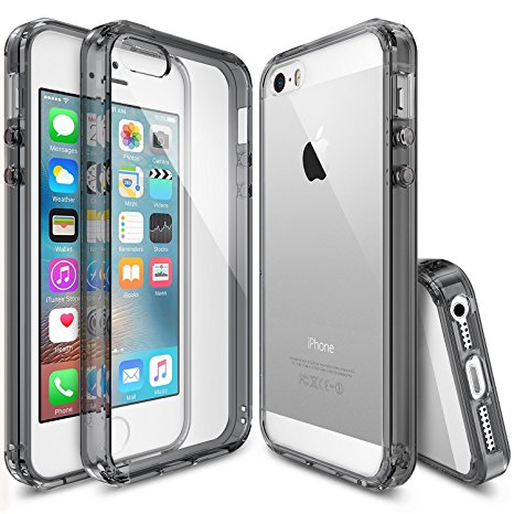 iPhone SE Case, Ringke [FUSION] Crystal Clear PC Back TPU Bumper [Drop Protection/Shock Absorption Technology] for Apple iPhone SE 2016 / 5S 2013 / 5 2012 - Smoke Black