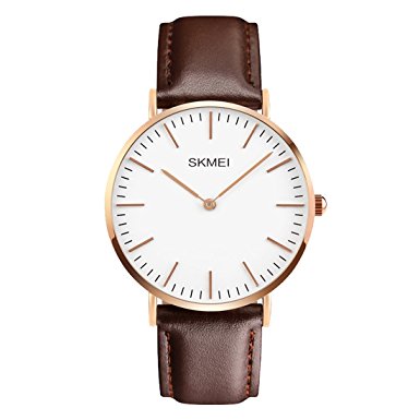 USWAT Fashion Men's Simple Casual Quartz Leather Band Watch Women's Luxury Classic Dress Waterproof Sports Watches Brown