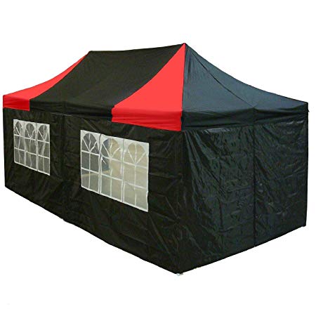 10'x20' Pop up 6 Walls Canopy Party Tent Gazebo Ez Black/Red - E Model BY DELTA Canopies