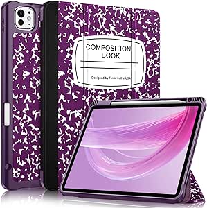 Fintie SlimShell Case for iPad Pro 11-inch M4 (2024) (Model Number: A2836/A2837/A3006) - [Built-in Pencil Holder] Soft Flexible TPU Protective Stand Back Cover, Composition Book Purple