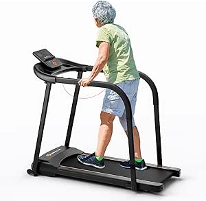 Goplus Walking Treadmill for Senior with Long Handrail, 300 lbs Capacity, Recovery Fitness Exercise Machine for Home with Pulse Sensors, LED Display, 15 Preset Programs, Cup & Device Holders