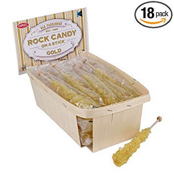 Extra Large Rock Candy Sticks (22g): 18 Gold Crystal Rock Candy Sticks - Original Flavor - Individually Wrapped for Party Favors, Candy Buffet, Bridal and Baby Showers, Weddings and Anniversaries