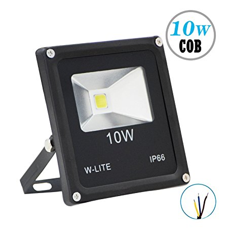W-LITE 10W Super Bright LED Floodlight Outdoor, 800Lm, 100W Halogen Bulb Equivalent, Lighting for Garden/Yard/Lawn/Patio/Porch, Waterproof Security Lamp, Aluminum, 3000K, Warm White