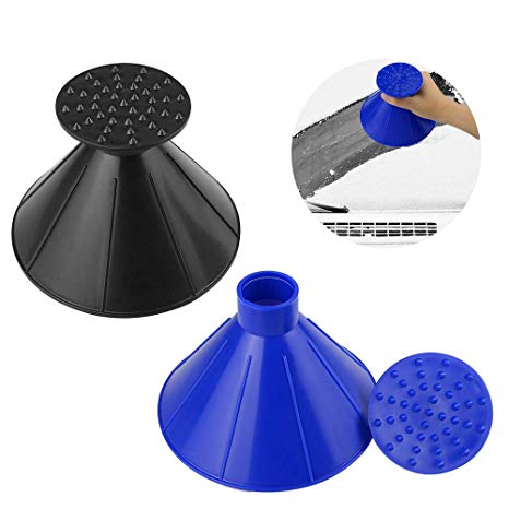 Ansbell Ice Scraper 2 Pack,Snow Scraper Car Window Windshield Cleaning Tool Cone Funnel Shaped Ice Scrapers for Car Snow Removal Tool (Blue and Black)