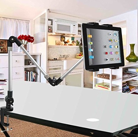 iPad Stand,ECVISION Desktop Seat Bed iPad Bolt Clamp Mount Bracket Ipad Holder for 4-11 inchese Ipad Tablet Wide-Sreen Mobile Phones Use in Car,Office,Home (Three-section)