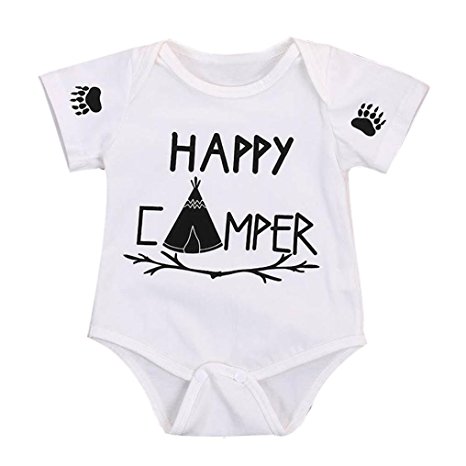 Sagton "happy camper" Toddler Romper Infant Kids Baby Boy Girl Letter Jumpsuit Clothes
