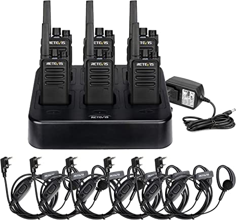 Retevis RT68 Walkie Talkie Rechargeable, 2 Way Radio Long Range, 16CH FRS Radios for Adults with Earpiece (6 Pack) with 6 Way Multi Unit Charger