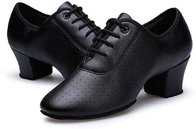 Gogodance Women Girls Professional Lace-up Black Leather Latin Salsa Tango Ballroom Modern Dance Shoes