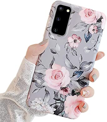 Ownest Compatible with Samsung Galaxy S20 FE 5G Case with Purple Floral and Gray Leaves for Girls Woman Leaves with Flowers Pattern Elegant Soft TPU Protective for Samsung Galaxy S20 FE-Flowers