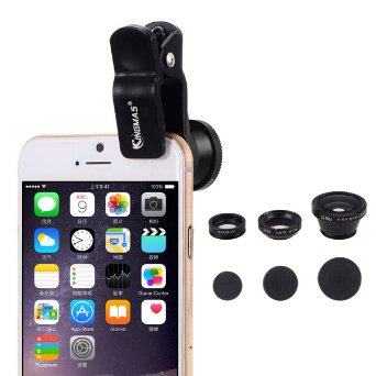 KingMas 3 in 1 Universal Fish Eye and Macro Clip Camera Lens Kit for iPad iPhone 6 5 4 Samsung HTC and Most smartphones Black