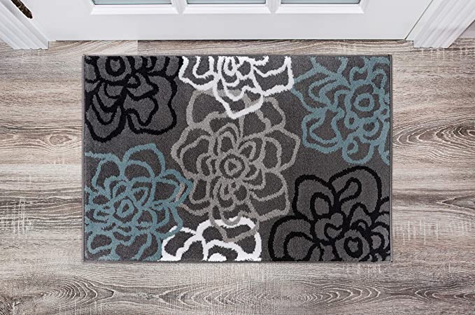 Contemporary Modern Floral Flowers Gray Area Rug 2' x 3'
