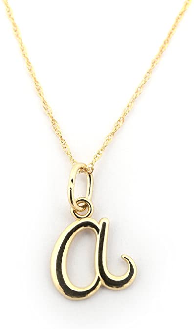 14k Yellow Gold Small Lowercase Cursive Initial Pendant Necklace