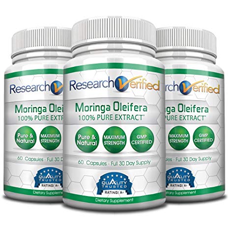 Research Verified Moringa Oleifera - The Best Moringa Oleifera Supplement on market - with 100% Pure Extract for the Ultimate Moringa Oleifera Quality. 100% money-back guarantee! 3 Month Supply