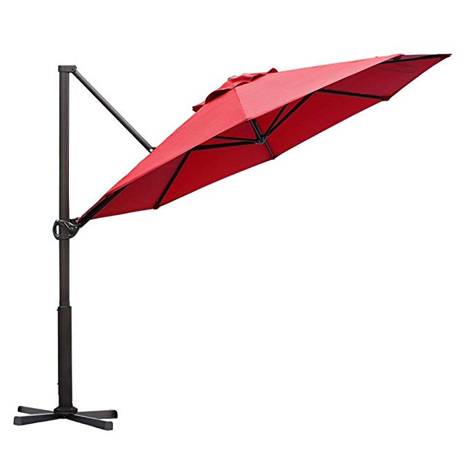 Abba Patio Offset Cantilever 11 Foot Hanging Outdoor Patio Umbrella, Dark Red