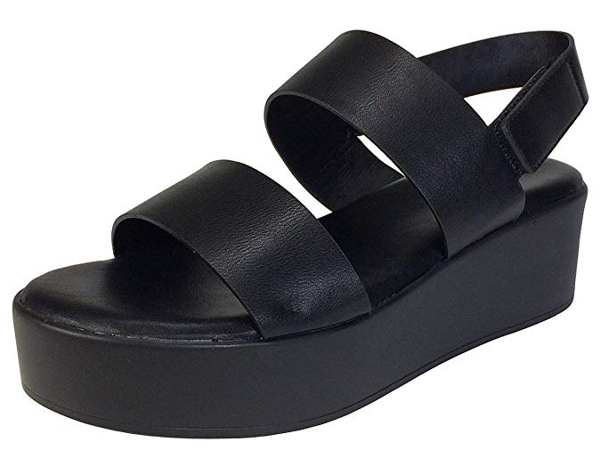 Bamboo Women's Double Band Platform Footbed Sandal with Ankle Strap