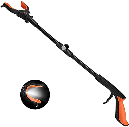 Extendable Grabber Reacher Tool with Headlight, 30" Foldable Trash Picker Grabber with Magnet Tips, 90°Rotating Anti-Slip Jaw, Claw Reacher Grabber for Elderly