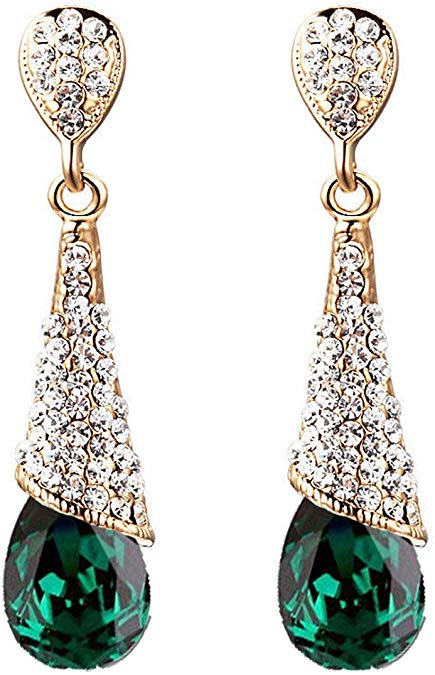 Yazilind Gold 18 K Plated Women Necklace Fashion Tear Drop Cubic Zirconia CZ Rhinestone Pendant Earring Gift