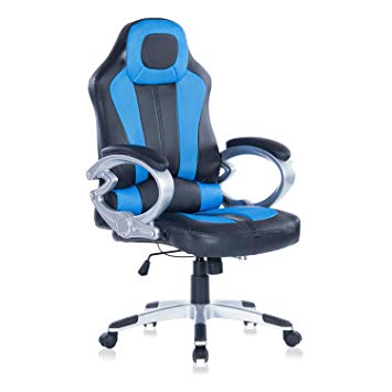 Ergonomic Gaming Chair High Back Racing Style Chair Executive Office Chair PU Leather Computer Desk Chair Mesh Bucket Seat and Lumbar Support (Blue)