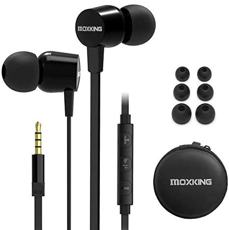 Wired Tangle Free Earphones With for kids women small ears, Comfortable and Lightweight Flat Cable Ear bud with Microphone and Volume Control for Cell Phone Laptop (Black-1)