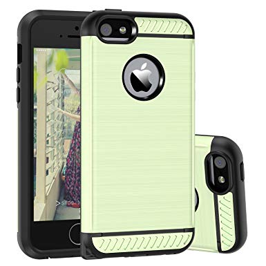 iPhone 5S Case, iPhone SE Case, CHTech Dual Layer Heavy Duty Protection with Brushed Metal Texture Armor Case Cover for Apple iPhone 5/5S/SE (Green)