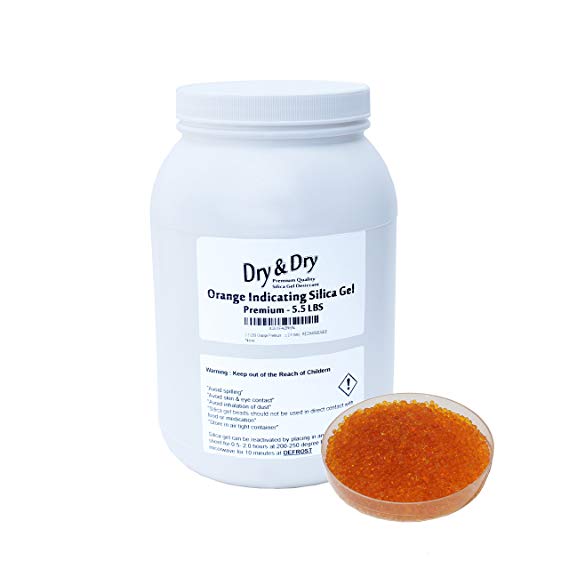 Dry & Dry 5.5 LBS Orange Premium Indicating Silica Gel Beads(Industry Standard 2-4 mm) - Rechargeable