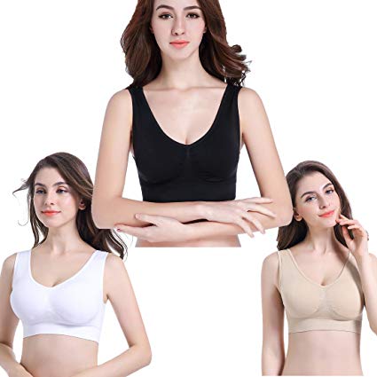 PRETTYWELL Sleep Bra for Women, Comfort Seamless Wireless Stretchy Sports Bra, Pack of 3 or 1, with Removable Pads