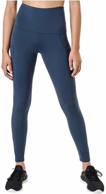 Tuff Athletics Women's Ultra Soft High Waist Yoga Pant Legging (Medium, Blue Side Pocket)