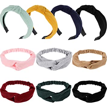 10 Pieces Bow Knot Headbands Elastic Head Wrap Twist Knot Hairbands Cross Wide Headbands for Women Costume Accessory (Color Set 2)