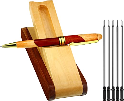 Luxury Wood Ballpoint Pens Gifts for Men with Business Pen Case Display, Personalized Pen Handmade Wooden Pen Writing Pen Set with 10 Gel Ink Refills for Business Office Fathers Day Gift Supplies