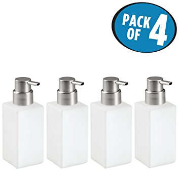 mDesign Foaming Soap Glass Dispenser Pump Bottle for Bathroom Vanities or Kitchen Sink, Countertops - Pack of 4, Square, Frost/Brushed