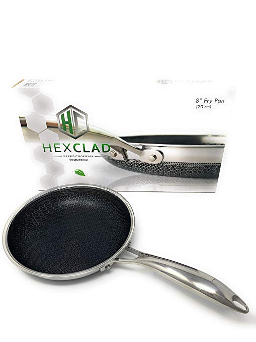 HexClad Hybrid Stainless/Nonstick inside and out Commercial Cookware Fry Pan, 8-Inch