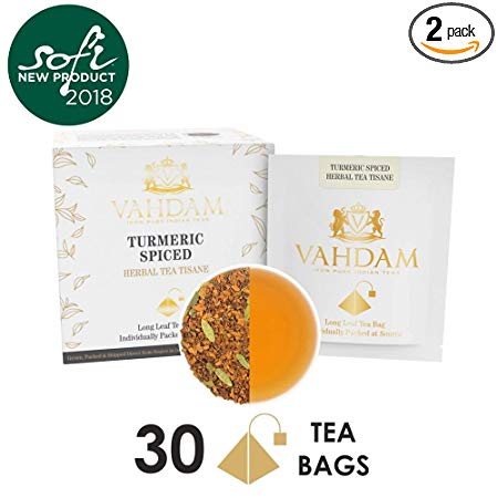 Turmeric Spiced Herbal Tea (30 Tea Bags) | 2018 SOFI AWARD WINNER | INDIA'S WONDER SPICE | Turmeric Powder Blended with Fresh Spices | Turmeric Tea for Weight Loss | Natural Turmeric Supplement