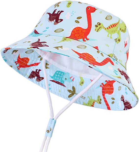 LANGZHEN Sun Protection Hat for Kids Toddler Boys Girls Wide Brim Summer Play Hat Cotton Baby Bucket Hat with Chin Strap