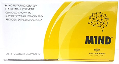 Jeunesse M1ND, FEATURING CERA-Q DIETARY SUPPLEMENT CLINICALLY SHOWN TO SUPPORT MEMORY AND REDUCE MENTAL DISTRACTION., 1 box,Contains 30 Packets as Shown. Made in USA