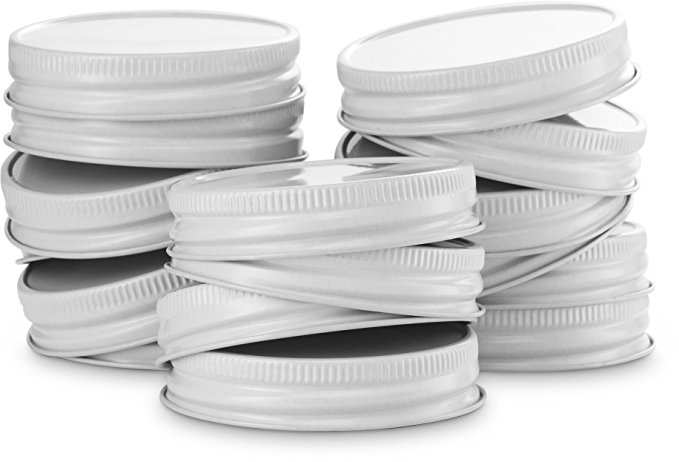 KooK Mason Jar Lids Regular Mouth, Leak Proof and Secure, Red, Gold, Silver, White, 16 pack (White)