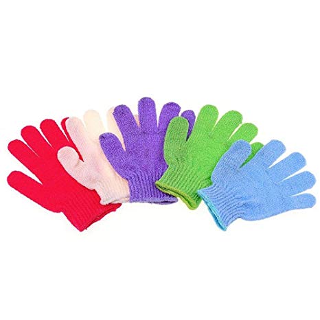 Elisona-Exfoliating Gloves,5 Pairs Nylon Scrub Cloth Gloves Exfoliating Wash Skin Spa Foam Shower Bath Massage Glove Random Color