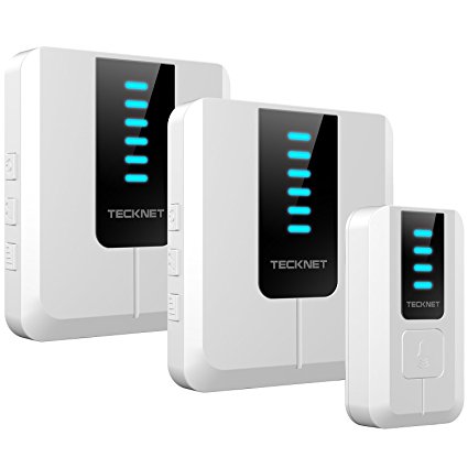 Wireless Doorbell, TeckNet Twin Waterproof Wall Plug-in Cordless Door Chime Kit With 300m Range, 52 Chimes, 4-Level Volume & Blue Light, No Batteries Required Best for Plug in Door Entry Bell