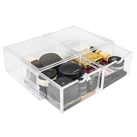 Sorbus® Acrylic Cosmetics Makeup and Jewelry Storage Case X-Large Display Sets –Interlocking Scoop Drawers to Create Your Own Specially Designed Makeup Counter –Stackable and Interchangeable