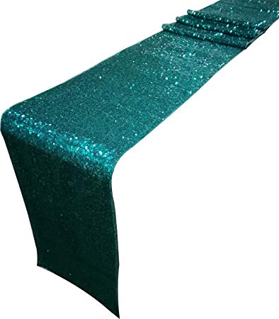 HOSL Glitter Sequin Table Runners 12 x 108 Inches Sparking Table Falls Table Cloths Table Overlays for Events Wedding Banquet Party Birthday Christmas Decoration (10, Teal)