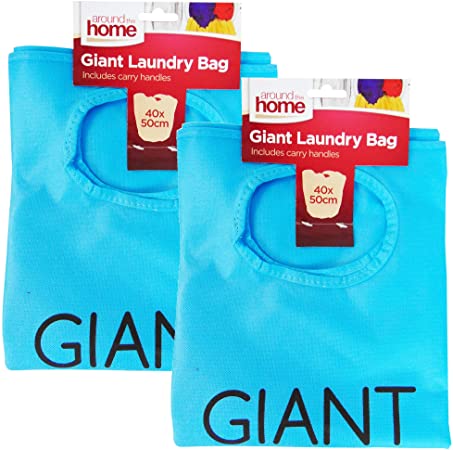 Around The Home Giant Laundry Bag for Storing Laundry x 2 | Carry Handle Integrated| 40 x 50cm | Blue | Multi-Purpose Laundry Storage Bag