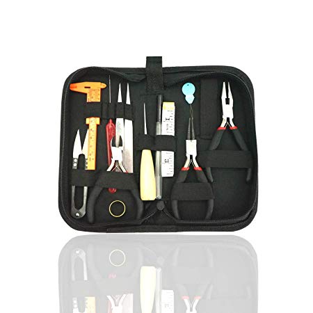 Jewellery Making Kits, 14 Pieces Jewellery Repair Tools Case with Pliers, Cutter, Scissors, Ruler for Earring, Beading and Necklace DIY, Crafting, Fixing, Cleaning